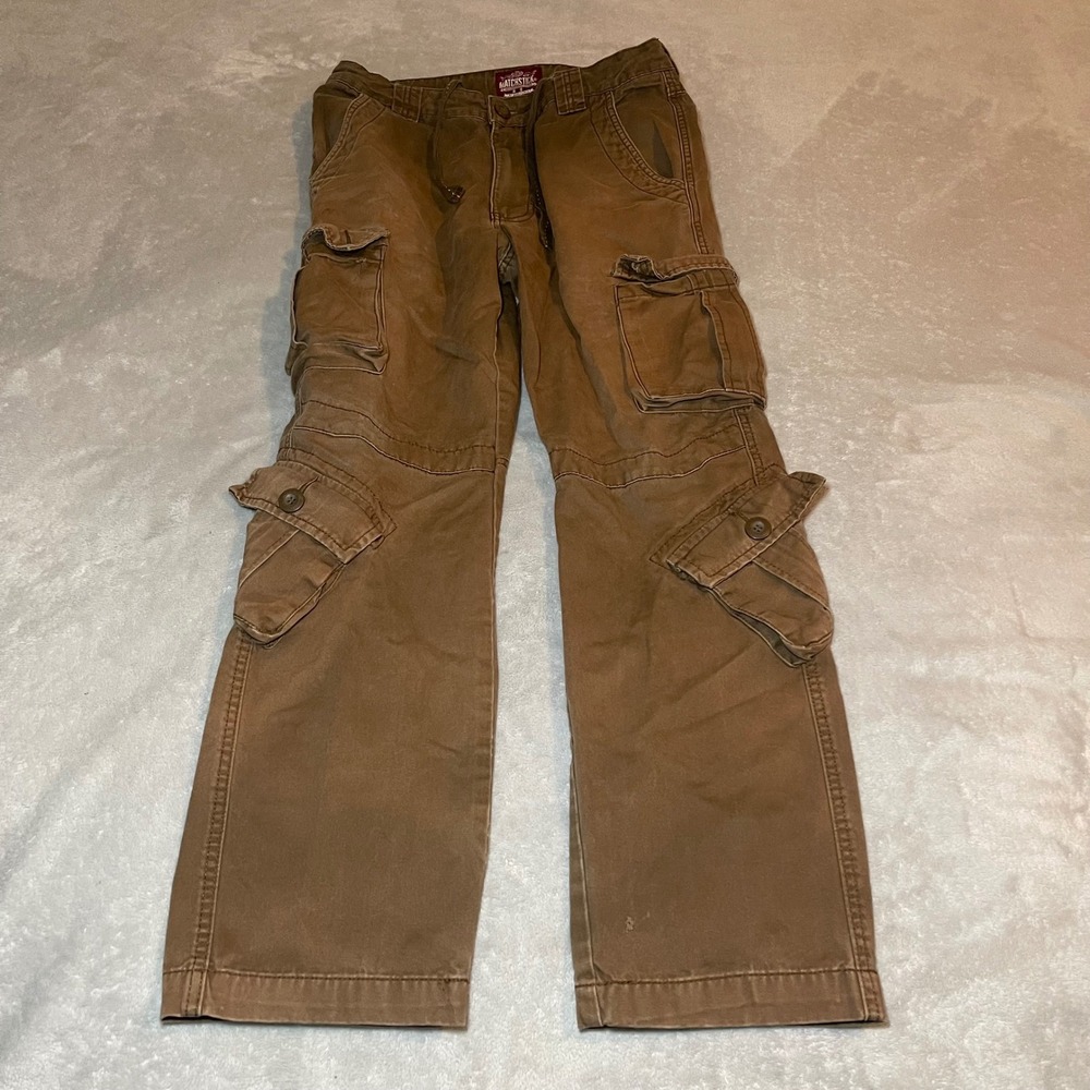 Vintage Matchstick Mens Cargo Pants Brown Cotton Workwear Straight Leg 33x30 Y2K